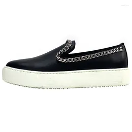 Casual Shoes Winter High Quality Round Toe Fashion Chain Handmade Black Slip On Men Loafers For