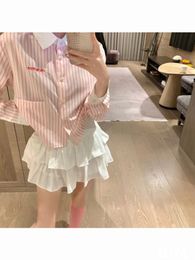 Women's shirt 24ss early spring new striped letter embroidery contrasting Colour top fashionable casual short shirt