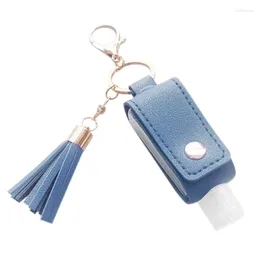 Keychains 30Ml Empty Refillable Plastic Travel Bottle With Tassels PU Leather Keychain Holder