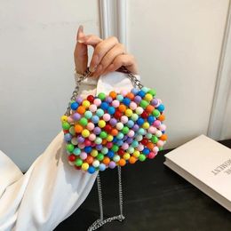 Drawstring Ins Fashion Personalised Small Chain Strap Crossbody Bags Acrylic Handwoven Beaded Mini Women's Bag Lipstick Zero Wallet