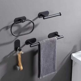 Towel Rings Stainless Steel No Drilling Self-Adhesive Towel Bar Paper Holder Robe Hook Towel Rack Black Silver Gold Bathroom Hardware Set 240321