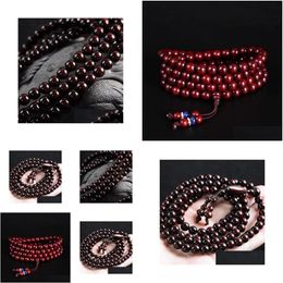 Other Fashion Accessories Xiaoye Red Sandalwood Hand Chain 108 Wooden Buddha Beads Old Material Mens Bracelet Transport Women Drop De Otntj