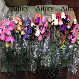 12Pcs 25Cm Artifical Flower Wooden Rose SpikeSpecial TreatmentColorfulSmall Gifts Shopping Present Party Supplies Decorative 230308