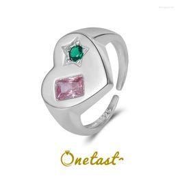 Cluster Rings S925 Sterling Sier Heart Shaped Inlaid Zircon Open For Women Korean Style Love Contrast Colour Micro Setting Ring Drop De Oto2P