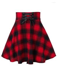 Skirts Retro Gothic Black Chequered Women's Skirt 2024 Women Pleated Plaid Spring Autumn Girl Hip Hop Female Punk Mini
