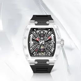 Wristwatches BERRIGET Luxury Automatic Mechanical Movement Watch For Men Transparent Tonneau Man Skeleton Waterproof Luminous