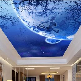 Wallpapers Customise Beautiful Star Sky Planet Living Room Bedroom Ceiling Zenith Fresco Custom Large Mural Green Wallpaper Papel De Parede