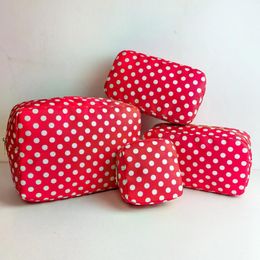 Cosmetic Bags White Polka Dot Handbag Red Clutch Waterproof Nylon Travel Pouch Bag For Girl Women Make Up Storage