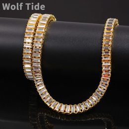 New Fashion Single Row Baguette Tennis Diamond Necklace Choker Alternative Trapeze 7-24inches Mens Hip Hop Jewellery Accessories Rectangle Gemstone Rapper Bijoux