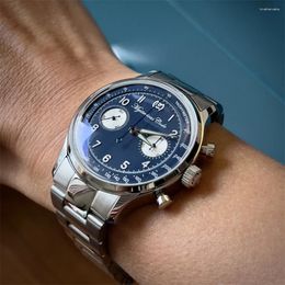 Wristwatches Mysterious Code Men Chronograph Watch 40mm Luxury Watches Titanium Mechanical Wristwatch Panda 3D Mineral Glass ST19