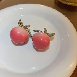 Stud Earrings Summer Stereo Peach Women's Luxury Niche 2024 Elegant Joker Korean Sweet Ceramics Girl Jewelry Accessories