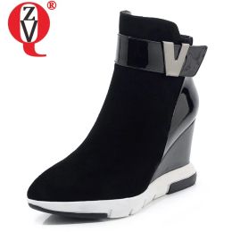 Boots Zvq Woman Shoes Winter Warm New Fashion Pointed Toe Zip Ankle Boots Outside Super High Heels Platform Ladies Drop Shipping Boats