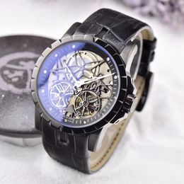 High quality new fashion watches man watch skeleton face mechanical watch mechanical wristwatch leather strap 201292e