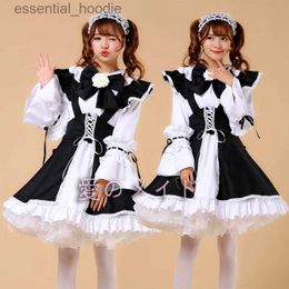 cosplay Anime Costumes Kaii Lolita Long Dress COS Maid Apron Cute Bow Japanese Sweet Dress Black Red Pink Blue XXXLC24321