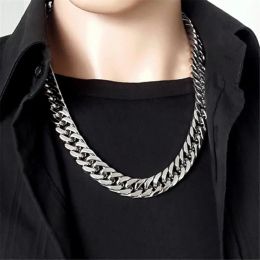 Bracelets Polished Men's Necklace Wide 6/8/10/12/14/17mm Stainless Steel Sier Colour Double Cuban Curb Chain Women's Necklace or Bracelet