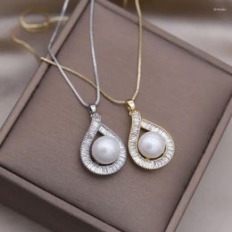 Pendant Necklaces Korean Fashion Jewelry Gold Plated Water Drop Zircon Pearl Necklace Elegant Women's Sexy Collarbone