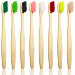 Escova de dentes ecológica portátil de bambu resuável, escova de dente macia de madeira para adultos, gravação a laser personalizada