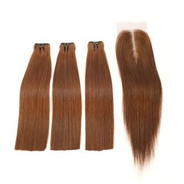 Wigs Bone Straight Human Hair Bundles with HD 2x6 Lace Closure 33# Brown Colour Vietnam Super Double Draw Raw Hair Bundles Extention