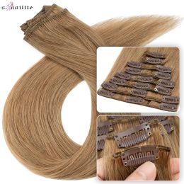 Extensions Snoilite Natural Hair Extensions 5080g Human Hair Thin Straight Hairpiece 8"24" 8Pcs/Set Full Head Clip In Natural Hair Clip