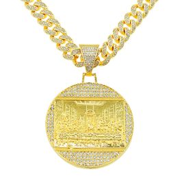 Hip hop Men Jewelry Exaggerated Diamond Circle Pendant Necklaces For Women Men Punk Style Hipster Iced Out CZ Zircon Cuban Chain Necklace