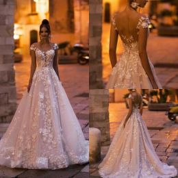 bohemia wedding dresses v neck 3d flower appliques lace bridal gowns beach boho plus size wedding dress robes de