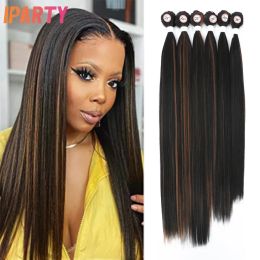 Pack Pack IPARTY HighLight Ombre Brown Weave Hair 6 Bundles with Middle Part Closure Long Straight Weaving Bundles with Closure