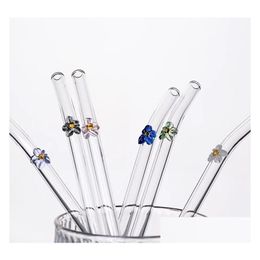 Drinking Straws Reusable Borosilicate Butterfly Mushroom Glass Sts High Temperature Resistance Clear Coloured Bent Cocktail St Drop D Dhprz