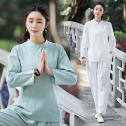 Ethnic Clothing 2024 Chinese Tai Chi Martial Arts Clothes Taijiquan Wushu Uniform Vintage Cotton Linen Team Competition Set