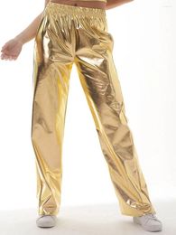 Women's Pants Women Metallic Shiny Jogger Casual High Waist Solid Palazzo Loose Hip Hop Trousers Streetwear