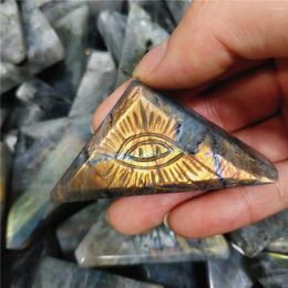 Decorative Figurines Natural Flashing Labradorite Carved Triangular Evil Eye Ornaments Moon Rocks Stone Chromotherapy Gemstones Witchcrafts