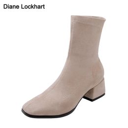 Sandals New Women Shoes High Heels Slip ankle boots winter Stretch socks boots elegant Square high heels shoes female Plus size 32 43
