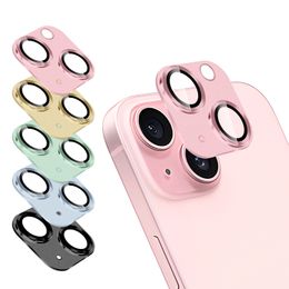 Luxury Camera Lens Protector Cover Cases Metal Ring Back Camers 9H Tempered Glass Films Case For Apple iPhone 15 Plus Pro Max Cell Phone Protectors