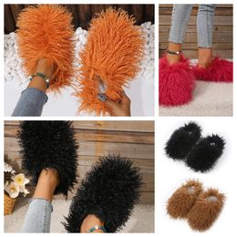 Sandal Fur Slippers Mule Women men Daily Wears Fur Shoe Slide White Black Oranges Metal Chains Casual Flat Shoe Trainer GAI Sneaker