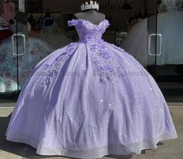 Princess Lilac Quinceanera Dresses 2022 Off Shoulder Appliques Lace Sweet 15 Party Sparkly Birthday Gowns Custom Made3894111