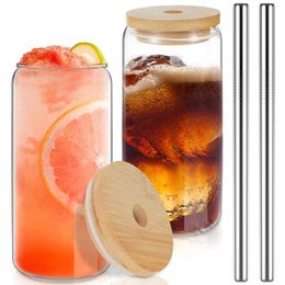 Wine Glasses 2Pcs Transparent Glass Cups With Bamboo Lids 500ml Thick Set Can Beer For Cold Juice Coffee Cocktail Whiskey