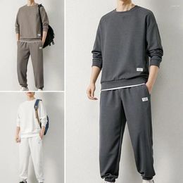 Men's Tracksuits Men Sweatshirt Pants Set Casual Waffle Texture Suit With Elastic Waist Jogger For Autumn Winter Youth