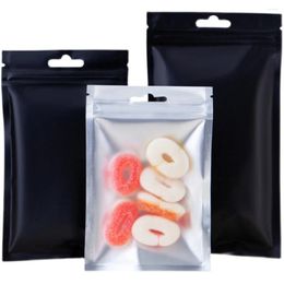 Storage Bags 100Pcs/Lot Black Aluminium Foil Transparent Bag Daily Necessities Supplies Decorations Hang Hole Food Powder Candy Nuts