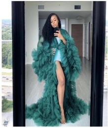 dark green Fashion Ruffles Tulle Kimono evening Dresses Robe Extra Puffy Prom Party Dresses Puffy Sleeves African Cape Cloak Pregn4885043