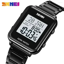 Wristwatches SKMEI 2064 Digital Watches For Men Prayer With Qibla Compass Adhan Alarm Hijri Islamic Mens Back Light Muslim Clock