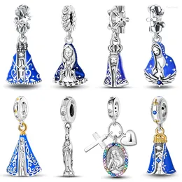 Loose Gemstones 925 Silver Colour Cross Crown Virgin Mary Charms Beads Fit Original Bracelets Fine DIY Jewellery Making For Women Gifts