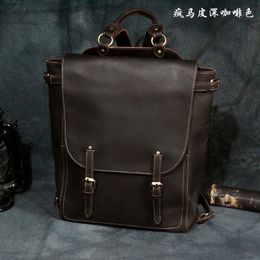 Vintage Genuine Leather Man's Travel Backpack Fit 15" Laptop Daypack Real Leather School Bag Big Travel Rucksack For Man