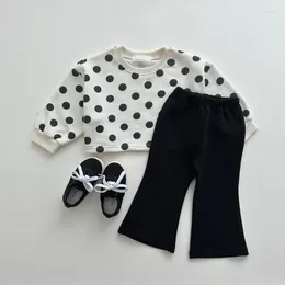 Trousers 6M-6Y Girls Spring Leggings Children's Slim Pants Solid Colour Flare High Waist Lattice Bow All-match Bell Bottoms