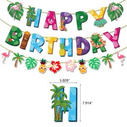 Party Decoration Summer Hawaii ALOHA Happy Birthday Banner Flamingo Hawaiian Tropical Decorations Holiday Luau Supplies