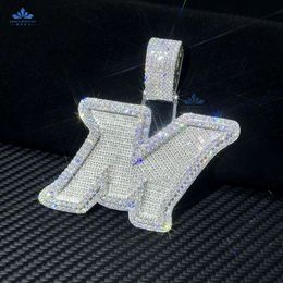 Designer Jewellery Hot Selling Hip Hop S925 VVS Moissanite Iced out hip hop shiny M letters charm diamond letter pendant moissanite necklace