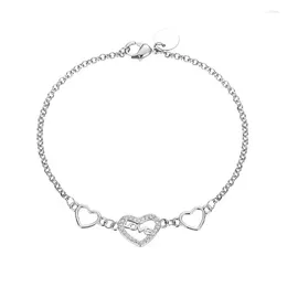 Link Bracelets Sterling Silver Color Charm For Women Luxury Love Heart Hand Chain Orignal Fashion Jewelry