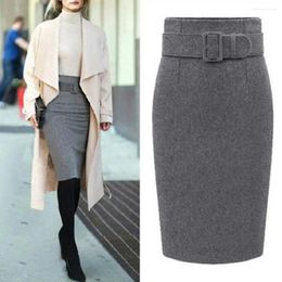 Skirts Women Fall Winter Skirt High Waist Slim Fit Knee Length Sheath Tight Warm Thick Lady Midi