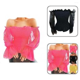 Women's Blouses Women Top Stretchy Ruffle Edge Simple Off Shoulder Party Blouse For Night Club