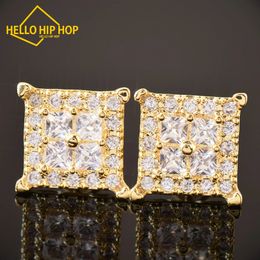 Hello hip hop 10MM Men Square Zircon Earring Bling Women Screw/Push Stud Earrings Hip Hop Jewellery Fashion Gift
