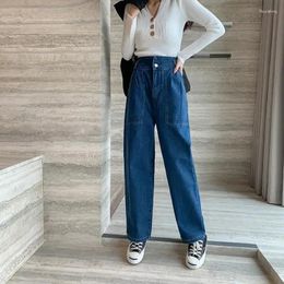 Women's Jeans With Pockets Womens Blue Pants For Women High Waist S Trousers Straight Leg Good Quality R Korean Fashion Teenagers A Z