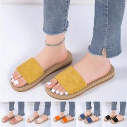 Slippers Ladies Fashion Solid Color Suede Strap Woven Bottom Flat Open Toe Slipper Socks With Grips For Women Bedroom